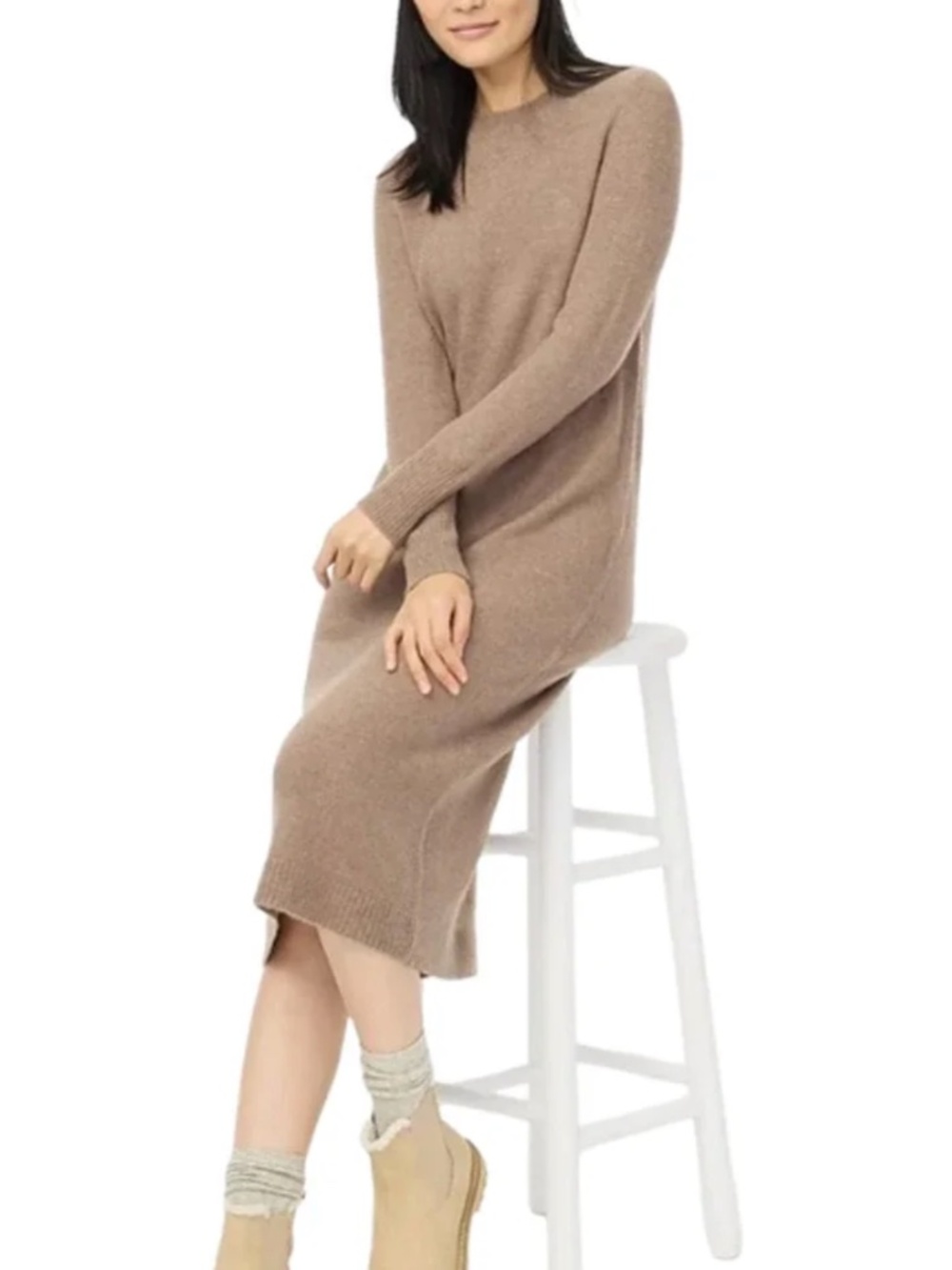 J.Crew Factory Brown Midi Sweater Dress Extra Soft Yarn Long Sleeves Size XL NWT